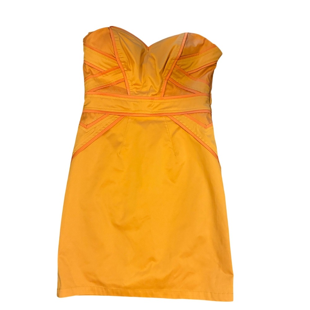 Miss Minuet Strapless Mini Dress Sz S Orange & red orange contrast Mesh‎ Bandage